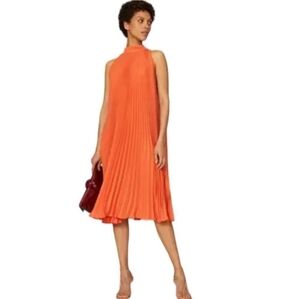 Tome Collective orange pleated halter knee length dress size S